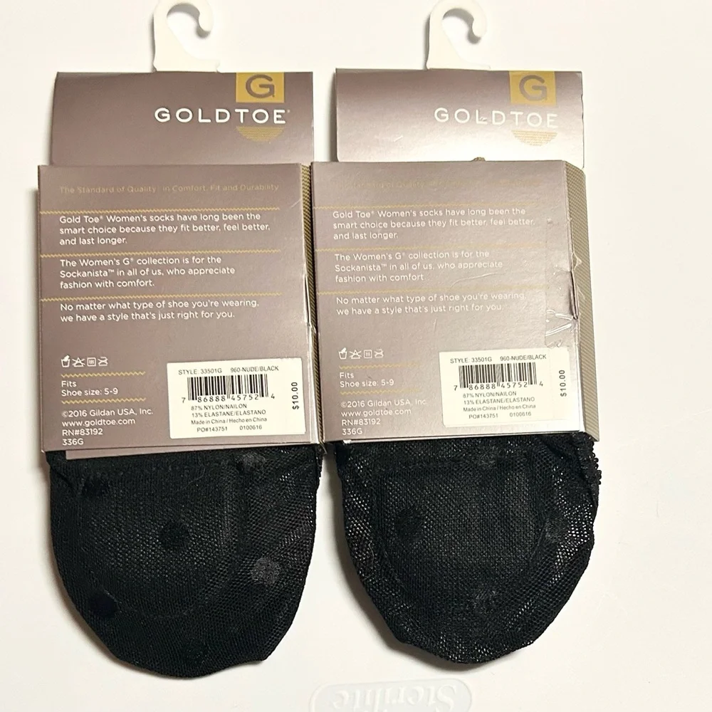 Gold Toe Woman’s Cushioned Low Cut Liners 2 Black 2 Nude Shoe Size 5-9 NEW
